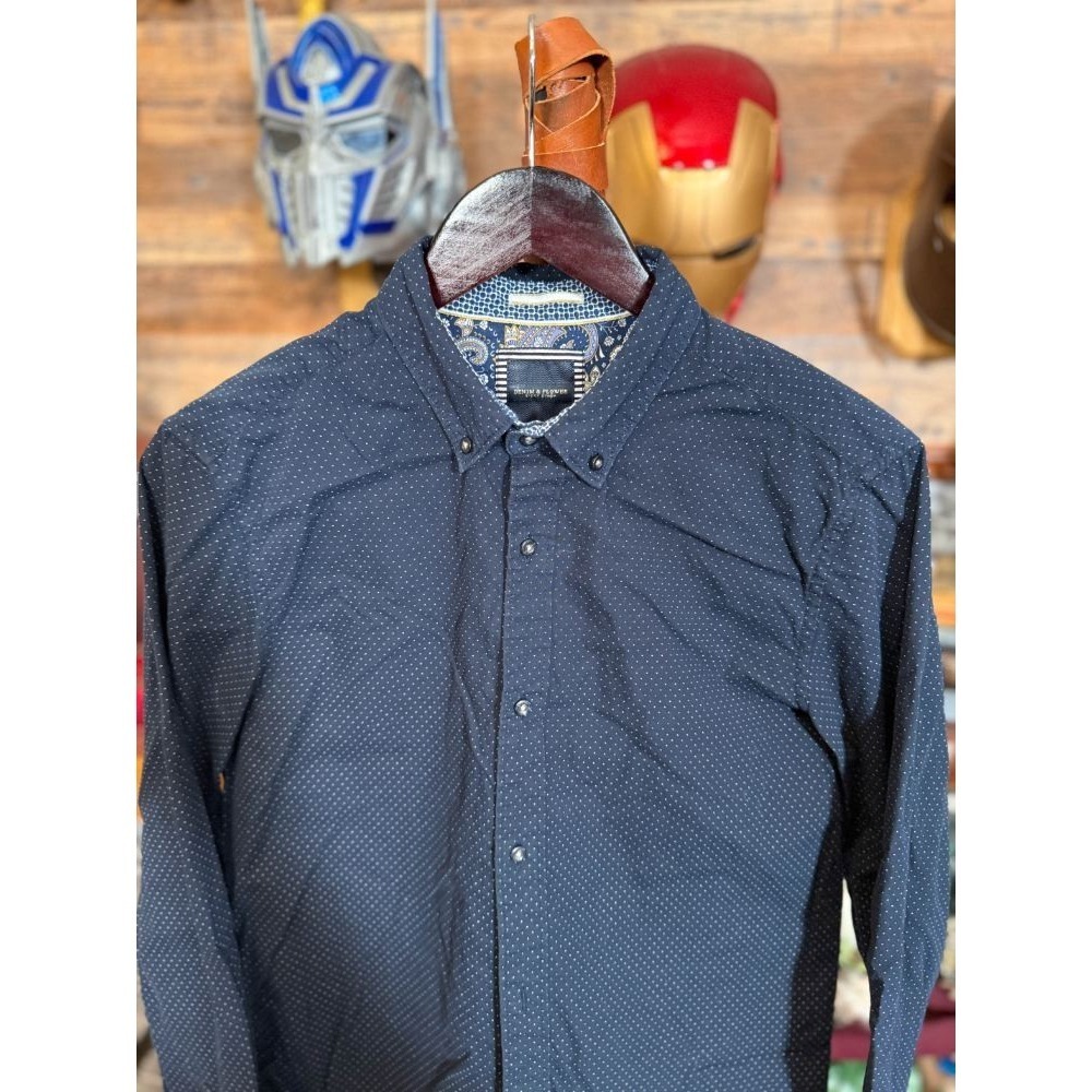Paisley Denim & flowers Ricky Singh Navy Small button-up shirt white polka dots